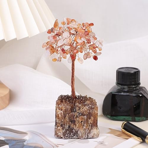 mookaitedecor Carnelian Tree on Amber Calcite Cluster Base Money Tree Orange