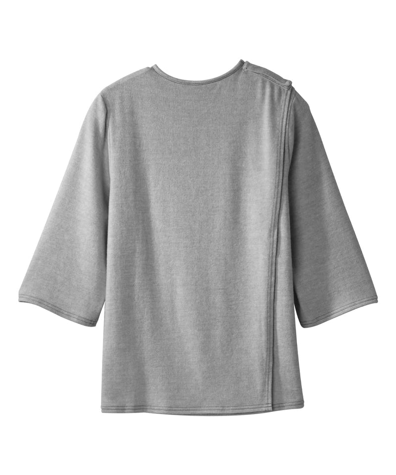 [Australia - AusPower] - Women’s Open Back Adaptive Diamond Neck Top for Seniors - Super Soft 3/4 Long Sleeve Shirt Large Heather Fog Grey 