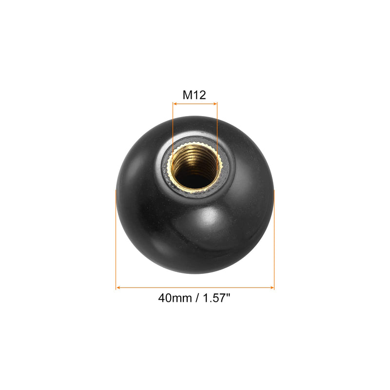 [Australia - AusPower] - uxcell 6Pcs Threaded Ball Knobs, M12 Female Thread Thermoset Ball Knob 1.57'' Dia Black Round Operation Ball Handles with Copper Insert for Machine Handle Tool Replacement M12x1.57'' 