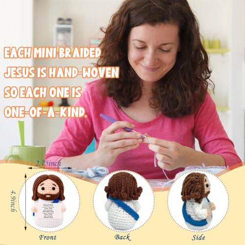 Mini Jesus Plush Christian Gifts for Women Faith Emotional Support Nuggets Jesus Crochet Stuffed Bible Verse Decoration Religious Gifts for Women Men Kids Christian Presents for Birthday Christmas 04 Blue
