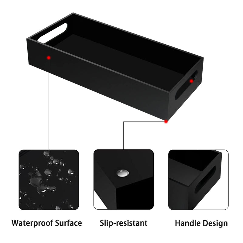 Tasybox Toilet Paper Holder with Storage, Acrylic Toilet Tank Tray, Black Bathroom Trays with Handles Vanity Tray for Home Decor
