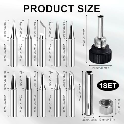 Pack of 10 Soldering Iron Tips, 900M-T, Replacement Soldering Tips for Soldering Stations, Soldering Iron, Soldering Tip Set, Soldering Iron Replacement Soldering Tips Set with Welding Sleeve, Lead-Free High-Quality Copper Soldering Tips