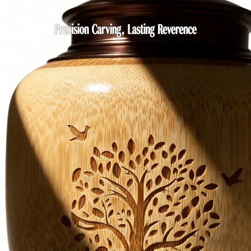 Upgrade Cremation Urns for Human Ashes, Wooden Bamboo Medium Urns for Human Ashes with Tree of Life, Ashes Keepsake Memorial Funeral Urn for Men Women Dad Mom, Up to 80 cu in (Medium)