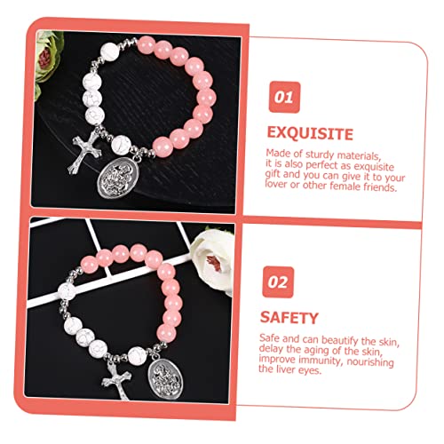 CALLARON Cross Beaded Bracelet Delicate Cross Design Elastic Rosary Jewelry for Women for Daily Wear and Special Occasions Comfortable and Lightweight Accessory
