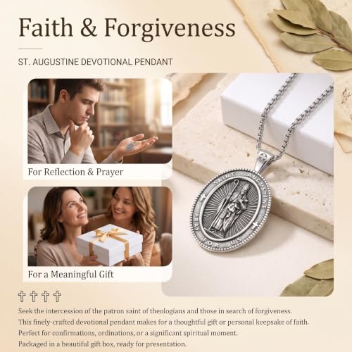 CRMAD St Benedict/St Michael/St Christopher/Virgin Mary/St Joseph/St Anthony Saint Pendant Bible Verse Prayer Necklace Religious Jewelry for Men Women Saint Augustine