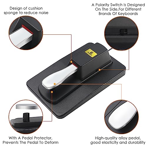 Sustain Pedal Universal Foot Controller Switch, 6.35mm 1/4" Jack Damper Pedal For Keyboards Digital Pianos MIDI Synthesizers Electronic Organ Tone Modules Drum Machines (Black) Black