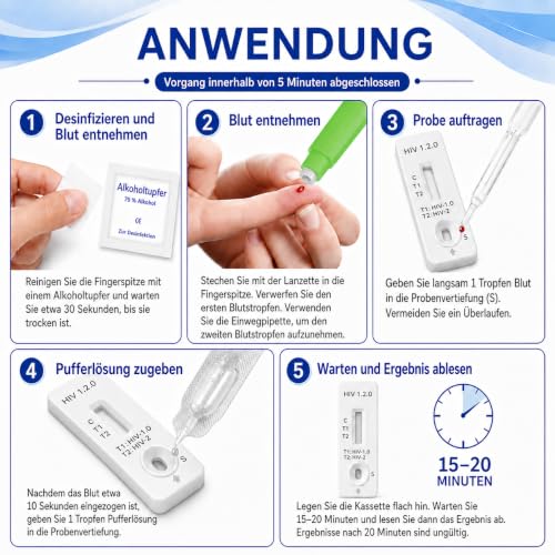 2 x HIV Quick Test for Home - Discreet HIV Self Test with Result in 10 Minutes - Detects HIV-1, HIV-2 & Subtype O