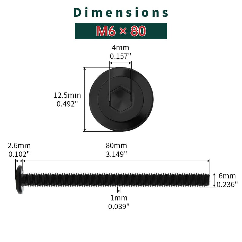 [Australia - AusPower] - M6-1.0 x 80mm Flat Head Binding Screws with M6 x 15mm Binding Nuts Set 10 Sets, 18-8 (304) Stainless Steel Flat Head Binding Screws, Black Coated, Fayeploo (with Hex Wrench) M6-1.0 x 80mm 
