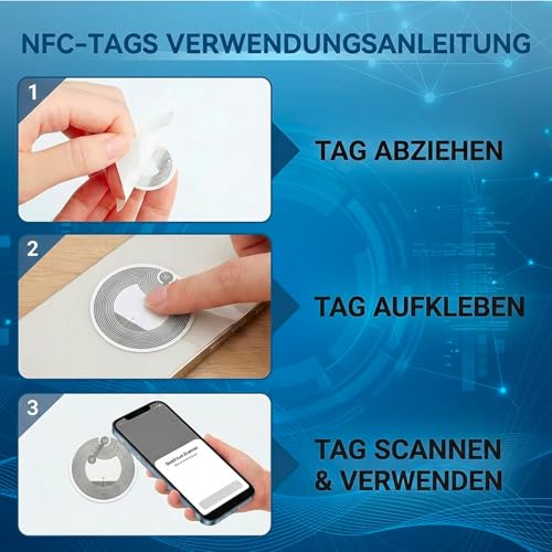 NFC Tag Stickers, Pack of 60, NTAG213 Chips Programmable NFC Stickers, for Smart Home Automation and Office Efficiency, 25 mm NFC Cards with Rewritable Function