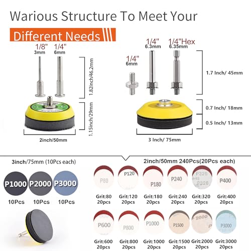 Tshya 279-pack sanding discs pad kit with drill attachment, shank backer plates, and 80-3000 grit pads