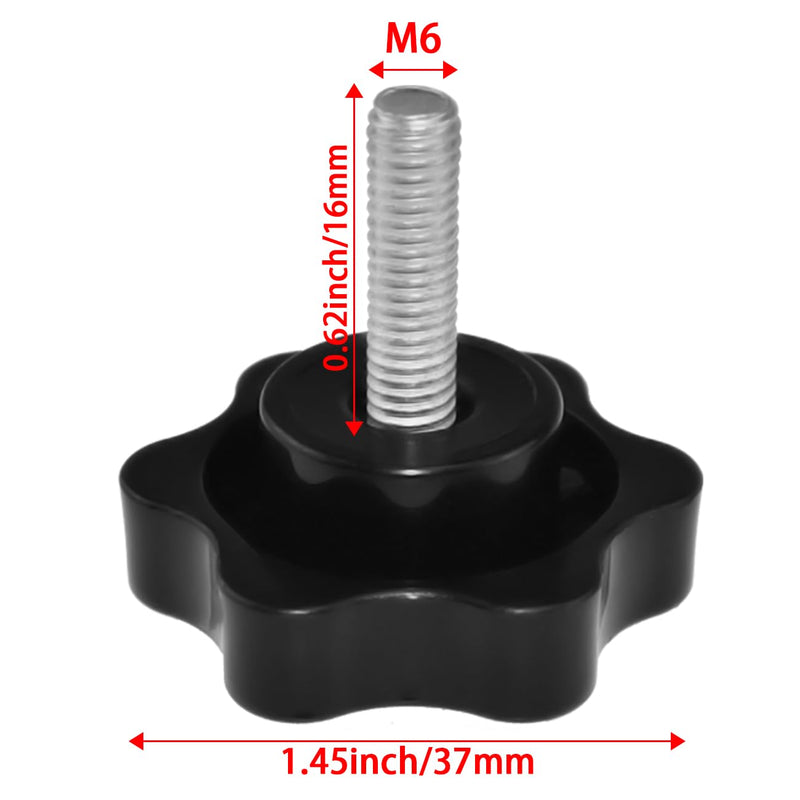 [Australia - AusPower] - 4 Pieces M6 x 16mm Star Hand Knob, Black Plastic Hex Shaped Clamping Knob Handle for Umbrella Base Replacement Knob 