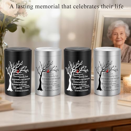SOITIS Set of 4 Small Urns for Human Ashes Keepsake, 3.54 Inches Stainless Steel Mini Urns for Ashes, Cremation Urns for Women Men, Funeral Keepsake Burial Holder Black+silver