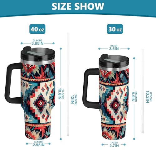 YETTASBIN Aztec 40 oz Tumbler with Handle, Stainless Steel Vacuum Insulated Sports Water Bottle, Leak-proof Travel Coffee Mug Cup with Lid and Straw for Water, Iced Tea or Coffee 40 Ounces