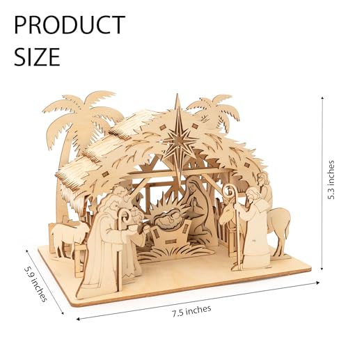 Advanced DIY Christian Nativity Set Holy Family Scene with Stables, Wooden Nativity Scene Christmas Decorations 2026, Handmade Christian Gifts for Women Men, Challenging Buildable Wooden Craft Kit