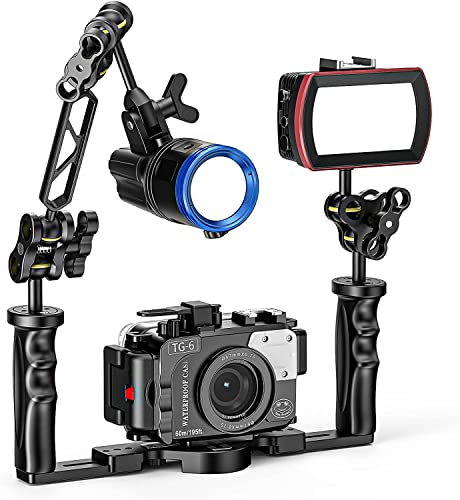 Seafrogs Aluminum Alloy Underwater Extension Arm, 1" Ball to YS Head Adapter, Carbon Fiber Dual Ball Arm for Strobe, Video Light, Diving Tray(DA-1-4PCS)