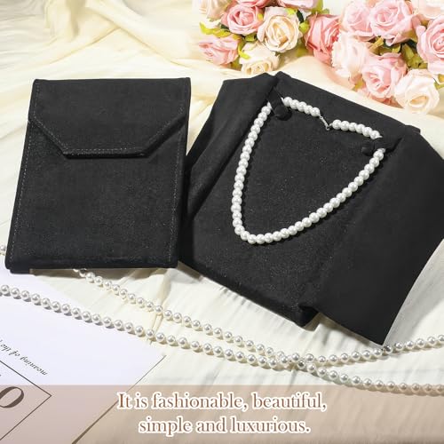 Kenning 6-piece velvet necklace display folder set in black, travel jewelry organizer with compartments for necklaces and jewelry storage.