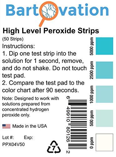 [Australia - AusPower] - Very High Level Hydrogen Peroxide H2O2 Test Strips, 0-10,000 ppm [Vial of 50 Strips] 