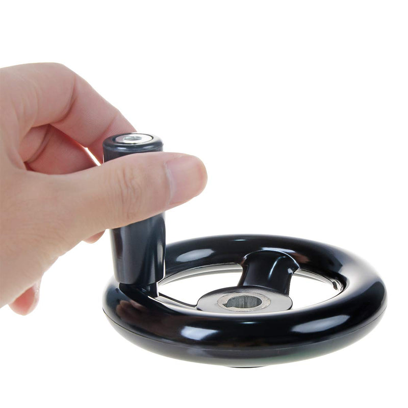 [Australia - AusPower] - YXQ 3.94'' Hand Wheel Black w Revolving Handle 3 Spoked 12mm Hole Adjustment Round Handwheel for Milling Machine 100mm Dia. 