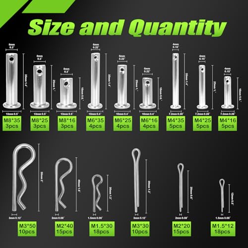 ROSINL 122-piece clevis pin and cotter pin assortment in 15 metric sizes for hardware organization
