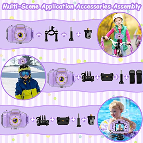 DEKER Kids Waterproof Camera, Underwater HD Digital Camcorder, Purple