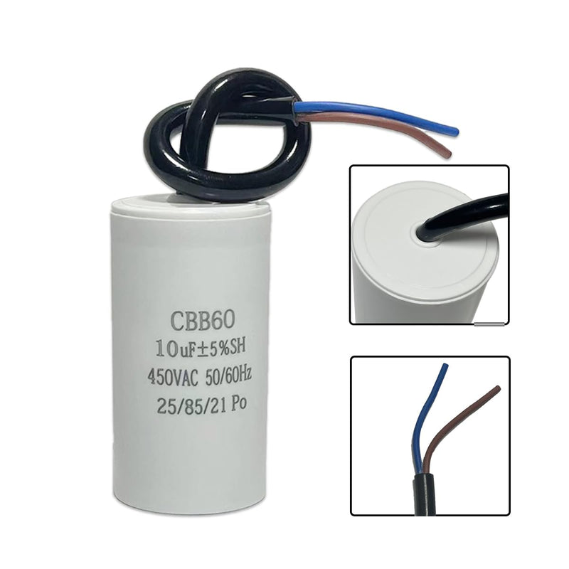 CBB60 450V 10uf 50/60HZ Starting Capacitor, Motor Operation Capacitor, ANGEEK Motor Capacitor, Suppression Capacitor, Engine Start Capacitor, Microfarad Capacitor with Wire
