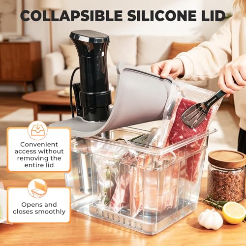 HOMENOTE 12 Qt BPA-free sous vide container with collapsible silicone lid, durable food storage container for precise cooking.