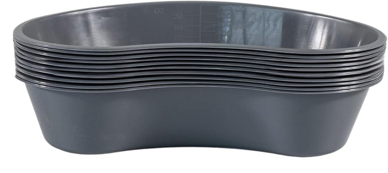 [Australia - AusPower] - Graduated Emesis Basins 700 ML – Kidney Shaped Grey Medical Bowl, Sturdy Plastic Tray (Pack of 12) 