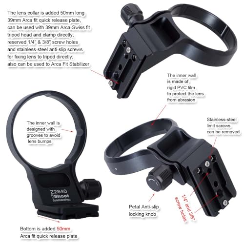 iShoot Tripod Mount Ring Lens Collar Compatible with Nikon Nikkor Z 70-180mm F2.8 & Z 28-400mm F4-8 VR, Support Vertical Shoot, Quick Release Plate Bracket for Arca-Swiss Fit Head Clamp Stabilizer