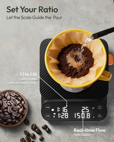 Maestri House S3 Pour Over Coffee Scale with Timer, 3kg/0.1g Black