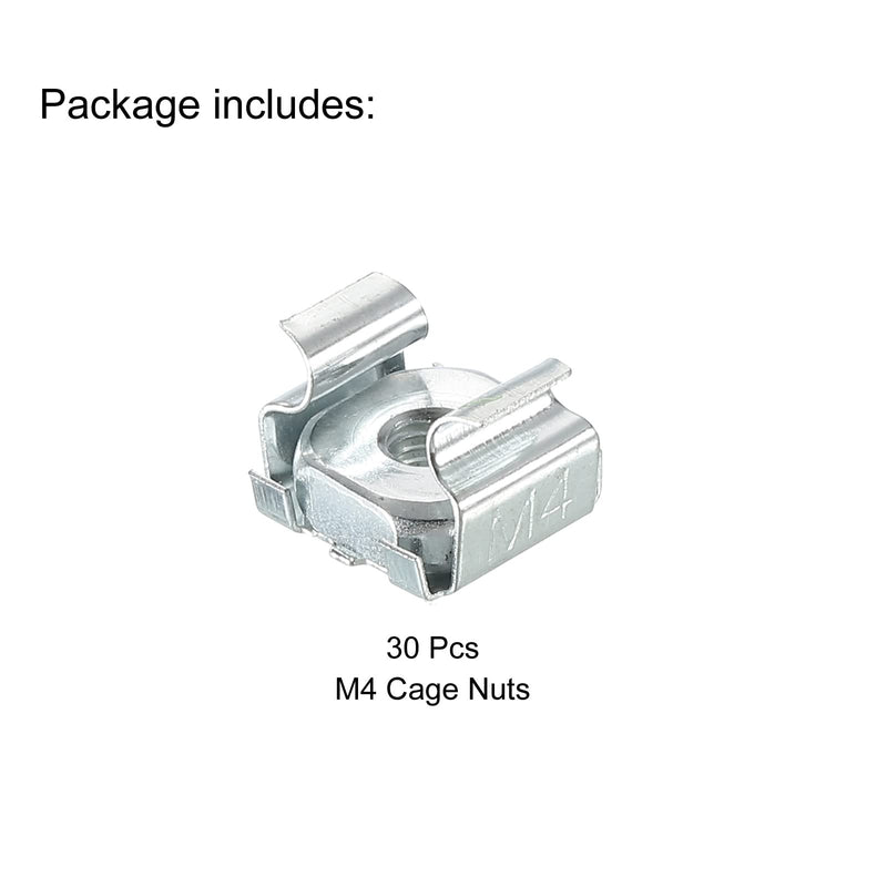 [Australia - AusPower] - PATIKIL M4 Cage Nuts Carbon Steel Zinc Plated for Server Rack Cabinets, Silver Tone Pack of 30 