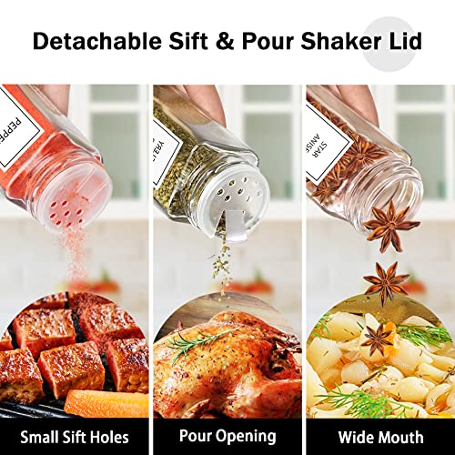 Aliggbent Spice Jars with Lable, 48 Pcs 4 oz Glass Spice Jars with Bamboo Lids, Spice Containers Bottles, Glass Seasoning Jars with Shaker Lids, Collapsible Funnel, for Spice Racks, Pantry,Cupboard 48PCS/4OZ