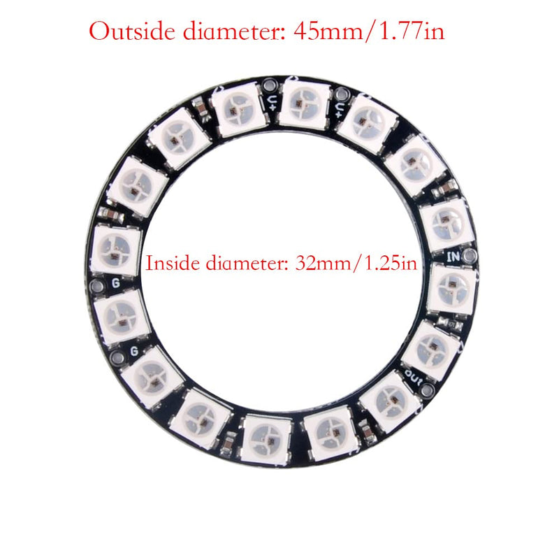 WS2812 RGB LED Ring 16 x 5050 Integrated Driver for Arduino Pack of 2 | 16 Individually Addressable RGB LEDs WS2812B Integrated Driver Ideal for Arduino, Raspberry Pi, ESP32, Pack of 2
