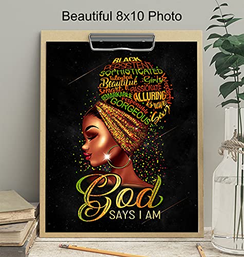 African American Wall Art & Decor - Inspirational Black Wall Art for Girls - God Says You Are - Spiritual Christian Decor - Bible Verses - Religious Gifts for Women - Motivational Positive Quotes