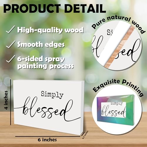 Simply Blessed Wooden Block Sign - 4"x6" Inspirational Block Plaque Tabletop Decor - Rustic Wood Sign Gifts For Friends Family Coworker - Home Room Office Desk Decor Favors & Supplies（Gray ）-A01 Simply Blessed