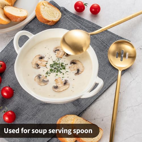 O.C.E. 4 Pcs Serving Spoons Set,Includes 2 Serving Spoons and 2 Slotted Spoon,Large Spoon for Catering Buffet,Matte Gold Utensils,Dishwasher Safe,10.3 Inches Matte Gold