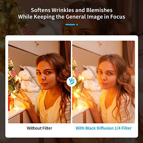 JJC 55mm Black Diffusion 1/4 Filter, Mist Cinematic Filter for Camera Lens