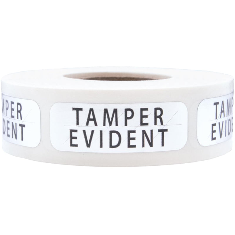 Tamper Evident Labels Small Metallic Silver with Black Ink 0.5 x 1.5 Inch Rectangles 500 Adhesive Stickers
