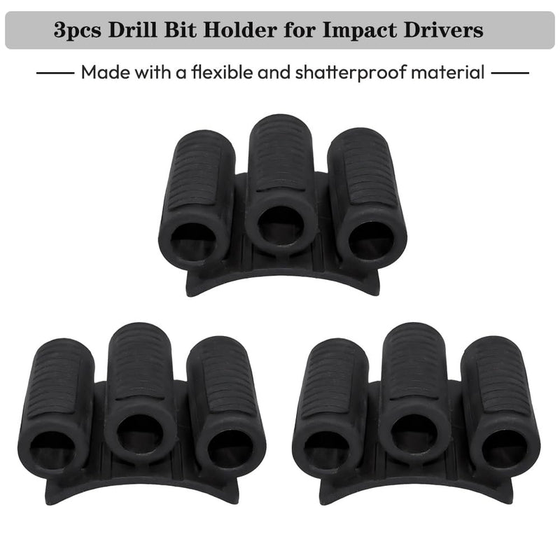 [Australia - AusPower] - Saipor 3-Piece Universal Bit Holder for Cordless Impact Wrench and Cordless Drill, Bit Holder 3M Adhesive for Attaching to Impact Wrench, Holds 6 Drills on the Side of Your Hammer Drill 