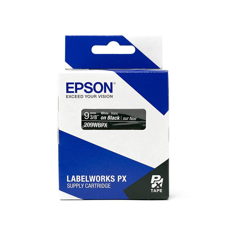 Epson LABELWORKS 209WBPX PET Tape Cartridge - White on Black Standard Industrial Label Maker Tape - 3/8" (9MM) Wide, 30 ft 9mm