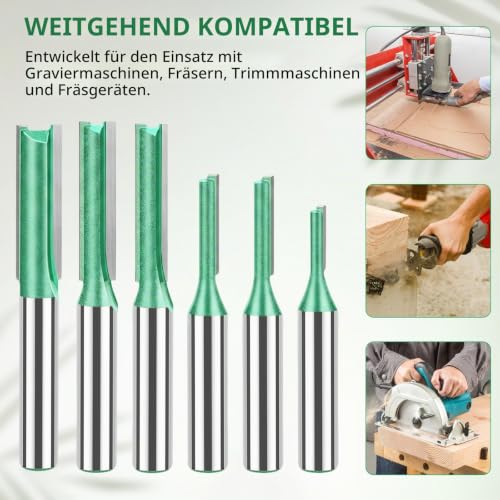 Set of 6 Milling Cutter for Router Set, Groove Cutter Set with 8 mm Shank, Precision Wood Cutter for Routers, 3 mm, 4 mm, 5 mm, 6 mm, 7 mm, 8 mm for Grooves, Rebates and Wood Connections