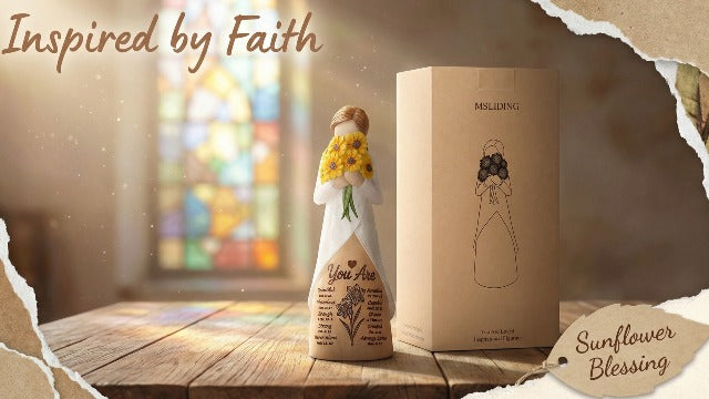 Christian Sunflower Figurine with Bible Verses, Inspirational Resin Sculpture for Women, Mom, Friends, Religious Faith Gift, Home & Church Décor | Keepsake of Love, Strength, and God’s Eternal Promise Yellow