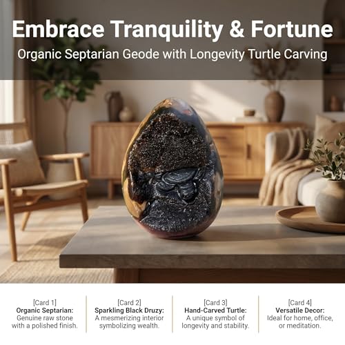 0.66-1.7lb Turtle Back Stone Crystal Geode Egg - Natural Rock Cluster for Home Office Decor, Spiritual Healing Stone with Raw Texture (0.66, Pounds) 0.66 Pounds