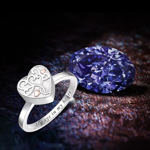 Love Heart Urn Ring for pet Dog Cat's Ashes Keepsake Memorial Jewelry Paw Print Cremation Finger Rings 6# Tree-Silver