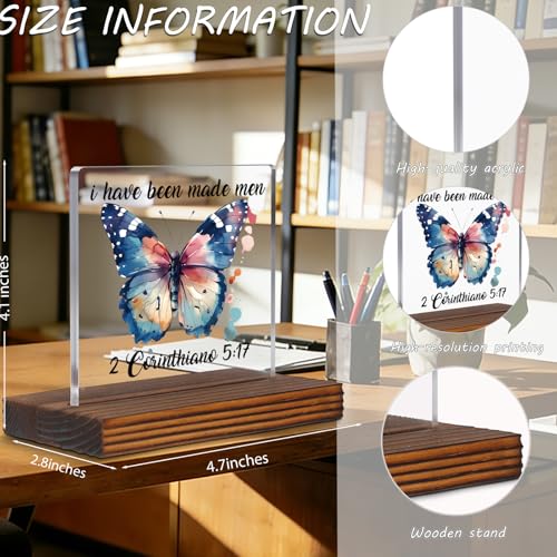2 Corinthians 5:17 Christian Butterfly Desk Sign for Women Teen Girls Friend, Faith Based Inspirational Acrylic Plaque, Spiritual Encouragement Gift for Office Bedroom Decor EC426