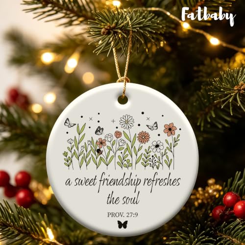 Fatbaby A Sweet Friendship Refreshes The Soul Christian Friendship Ornament, Friend Ornament for Women Sister, Religious Faith Christian Christmas Decorations Gifts with Box&Ribbon 2.9" A Seet Friendship