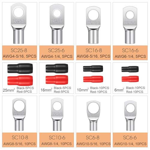 Enutrof pipe cable lugs set, ring cable lug, ring terminals | 10 mm² 16 mm² 6 mm² 25 mm² 120 Piece Set Cable Lugs Heat Shrink Tubing for Car Motorcycle Boats (120 Pieces-S) S (120 Pieces)