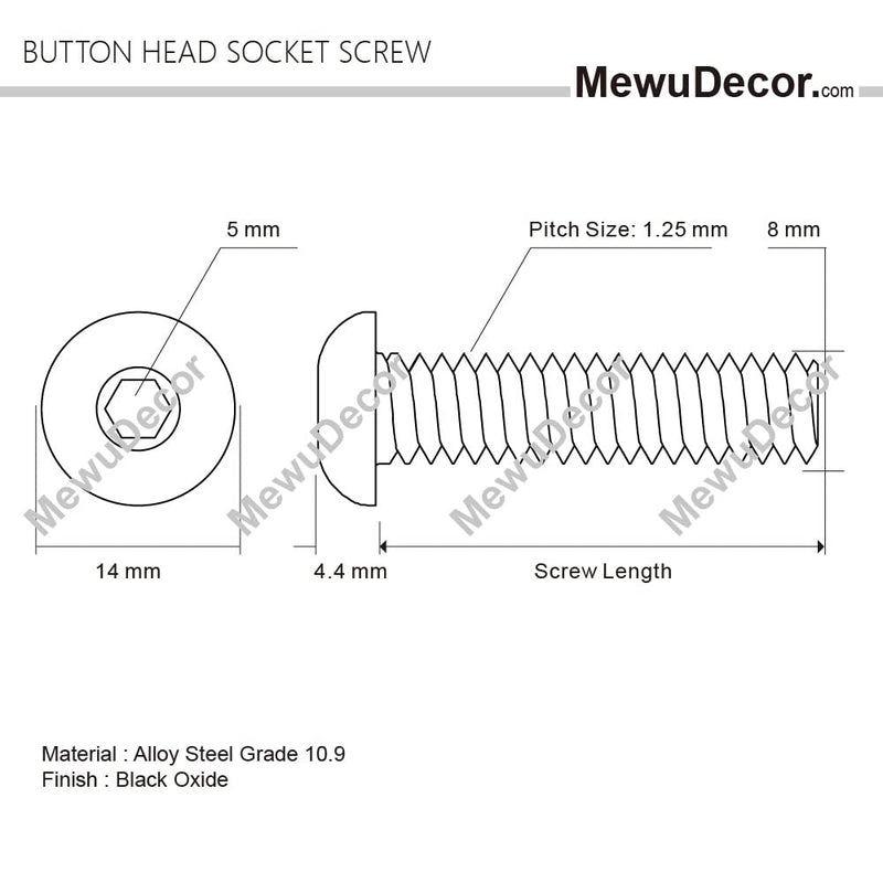[Australia - AusPower] - M8-1.25 x 16mm Button Head Hex Socket Cap Screws, Class 10.9 Alloy Steel, Black Oxide Finish, Quantity 25 M8 x 16mm 