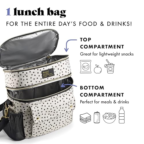 Fit & Fresh Westminster Dual Compartment Insulated Lunch Bag w/Containers Standard Taupe and Black Dot