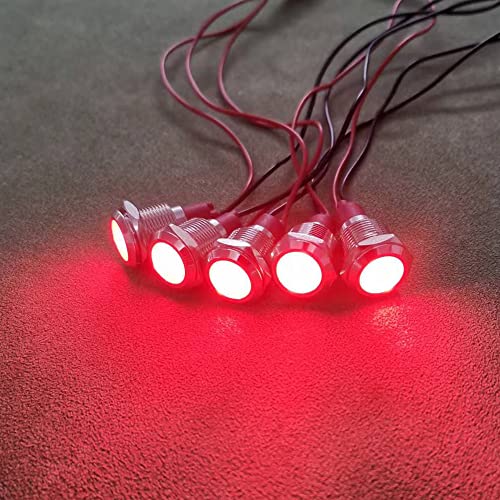 Gebildet 5pcs 12 mm AC/DC 12-24V LED Metal Indicator Light Waterproof Signal Lamp Pilot Dash Directional with Wire (Red) Red-ac/DC 12-24 V
