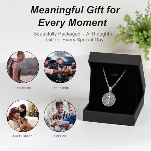 925 Sterling Silver St Benedict Necklace, Saint Benedict Pendant, Protection Religious Amulet Jewelry for Men Women